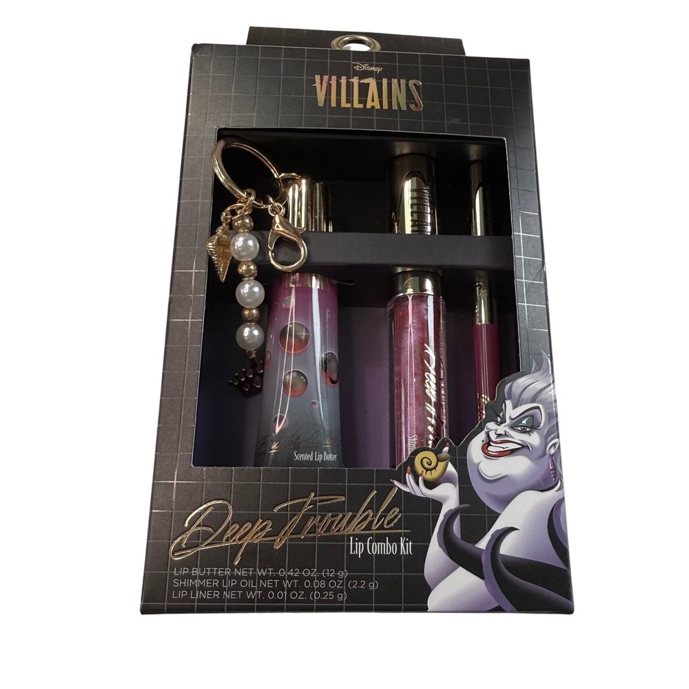 Disney Villains Ursula Deep Trouble Lip Combo Kit Taste Beauty 3pc Set Keychain